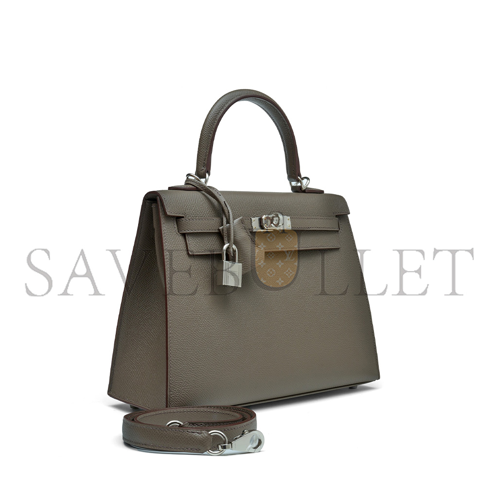 HERMÈS MASTER GRIS TOURTERELLE EPSOM KELLY 25 SELLIER PALLADIUM HARDWARE (25*17*7cm) 